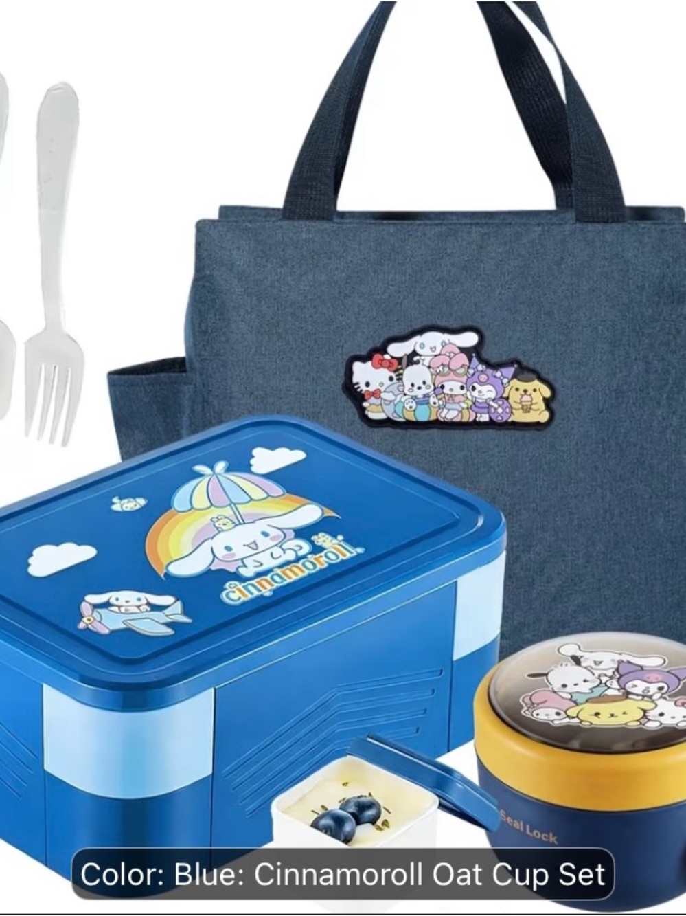 Sanrio Cinnamoroll Blue Bento Set with Tote and Round soup bowl